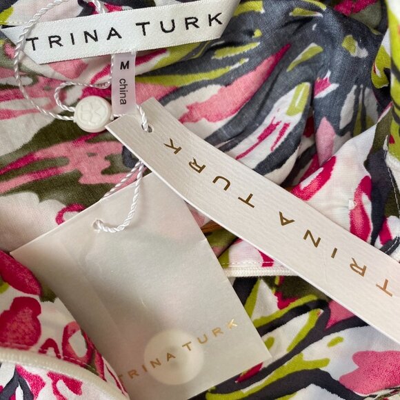 NWT Trina Turk Womens 100% Cotton Pajama PJ Top Floral Button Up Collared Comfy - Picture 3 of 10